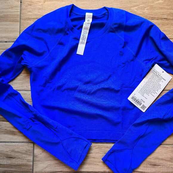 NWT Swiftly Tech Cropped Long-Sleeve Shirt 2.0- Blue- 6 - Picture 2 of 3